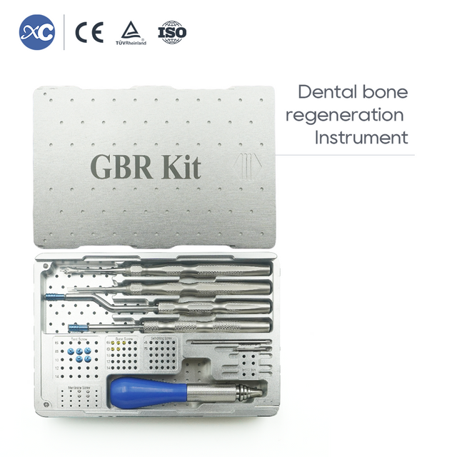 GBR-stel geleide beenregenerasie-instrumentstel in oop aluminiumhouer